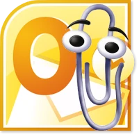 Clippy in front of old Outlook logo